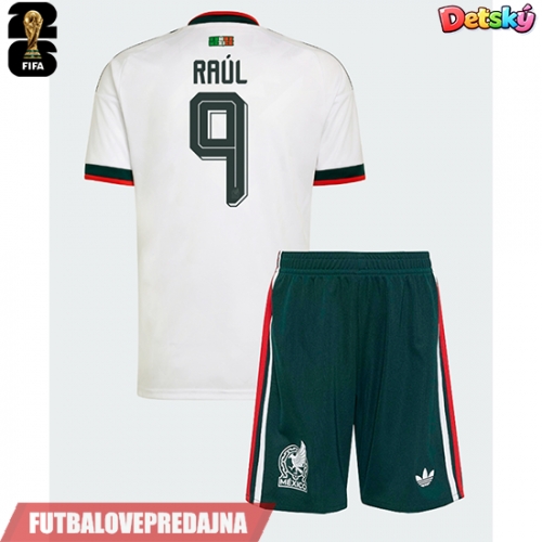 Lacne Dětský Futbalové dres Mexiko Raul Jimenez #9 MS 2026 Krátky Rukáv - Preč (+ trenírky)
